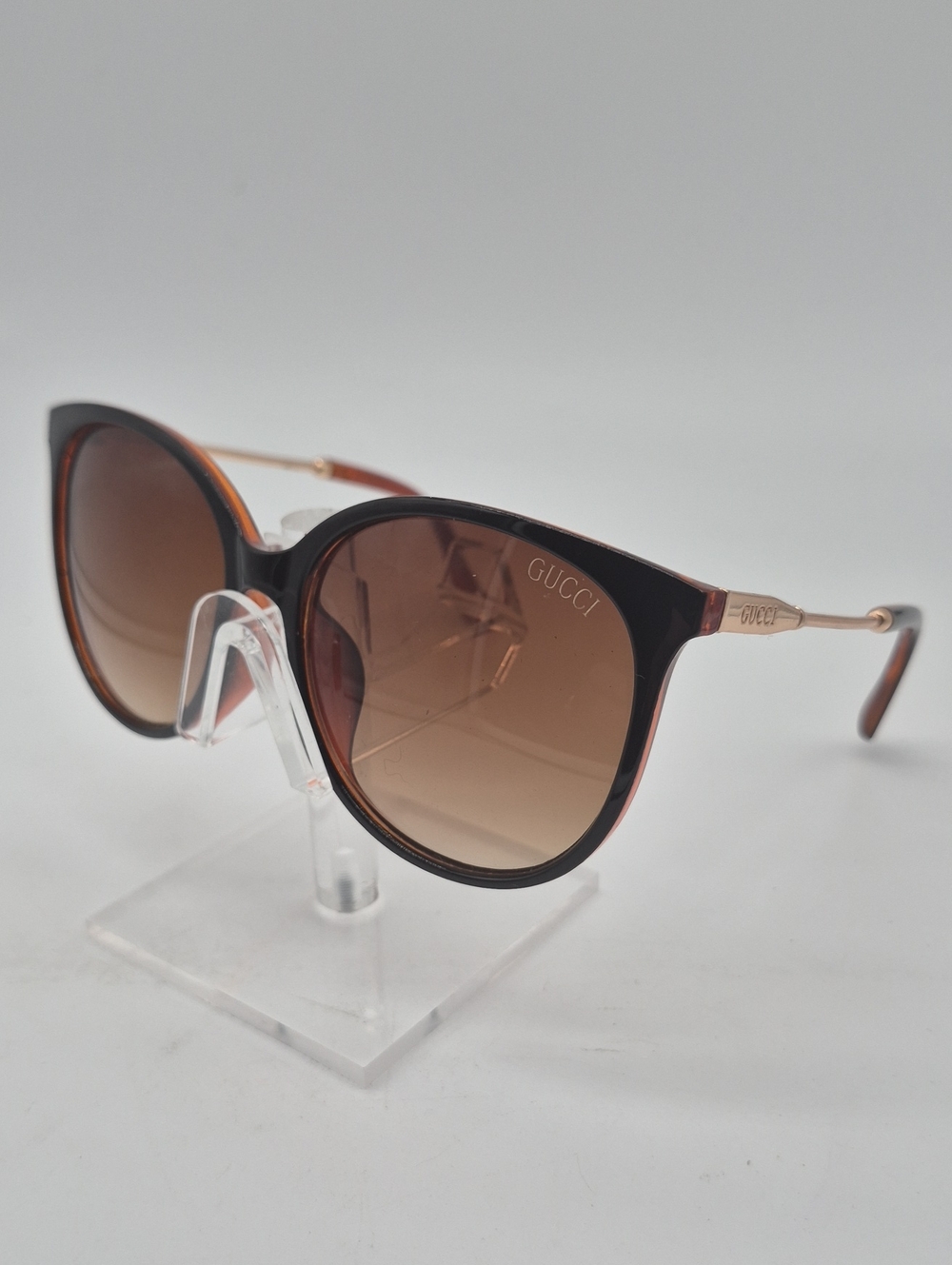 Gucci Brown Gradient Cat-Eye Sunglasses with Rose Gold Temples